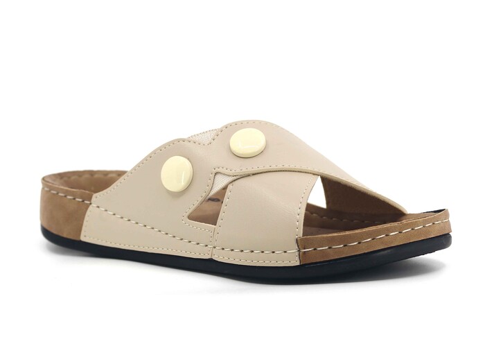 Mahli Zenne MH-Z06-15 Çapraz Monta Kutulu Günlük Terlik Krem - Mahli