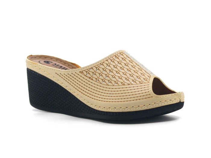 Mahli Zenne MH-Z07-80 Taşlı Monta Poşetli Günlük Terlik Krem - 1