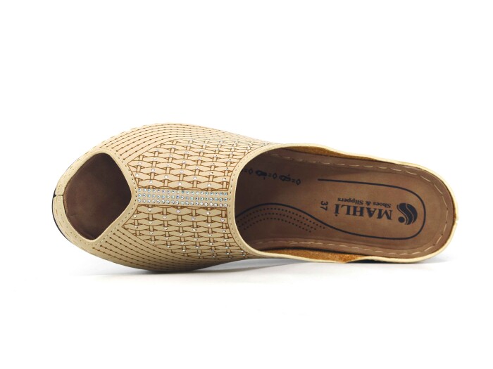 Mahli Zenne MH-Z07-80 Taşlı Monta Poşetli Günlük Terlik Krem - 2