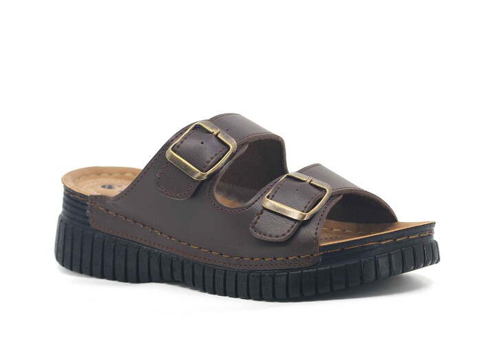 Mahli Zenne MH-Z08-38 Çift Toka Monta Kutulu Günlük Terlik Kahve - Mahli