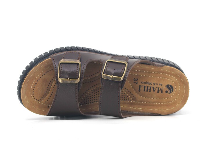 Mahli Zenne MH-Z08-38 Çift Toka Monta Kutulu Günlük Terlik Kahve - Mahli (1)