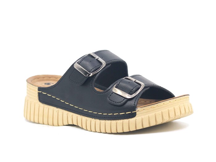 Mahli Zenne MH-Z08-38 Çift Toka Monta Kutulu Günlük Terlik Siyah - Mahli