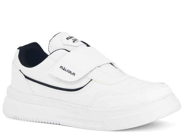 Malcolm Merdane 1091 Cırtlı Cilt Spor Ayakkabı Beyaz - Siyah - Malcolm
