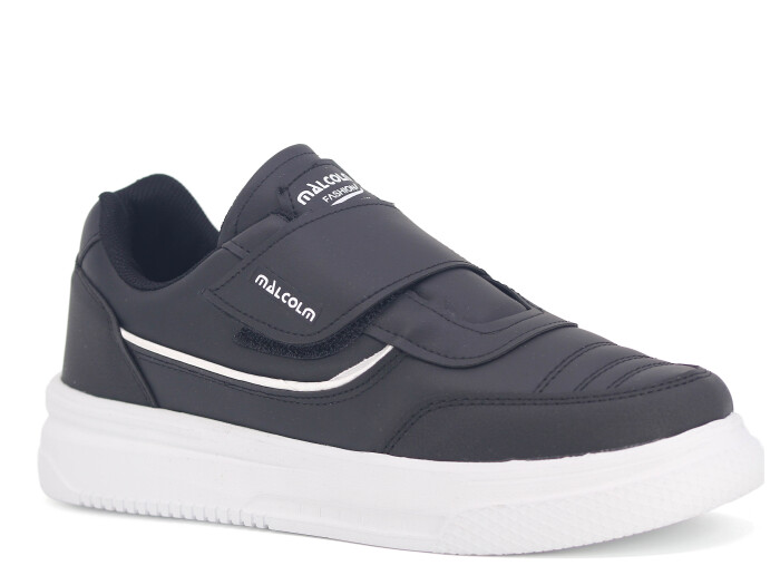 Malcolm Merdane 1091 Cırtlı Cilt Spor Ayakkabı Siyah - Beyaz - Malcolm
