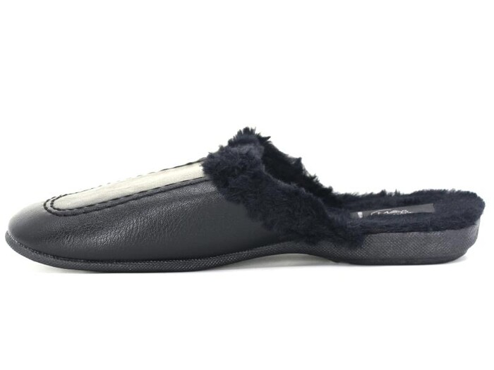 Maş Merdane Kürklü Deri Ev Terliği Siyah - Maş (1)