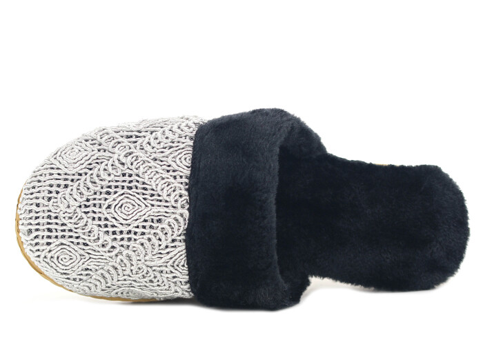 Melodi Zenne Örgülü Peluşlu Ev Terliği Gri - 2