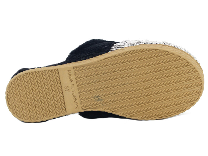 Melodi Zenne Örgülü Peluşlu Ev Terliği Gri - 3