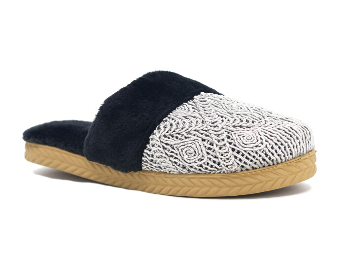 Melodi Zenne Örgülü Peluşlu Ev Terliği Gri 