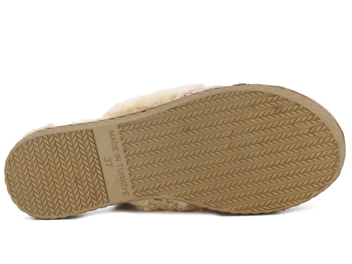 Melodi Zenne Örgülü Peluşlu Ev Terliği Pudra - 3