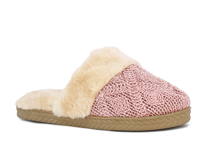 Melodi Zenne Örgülü Peluşlu Ev Terliği Pudra - Melodi