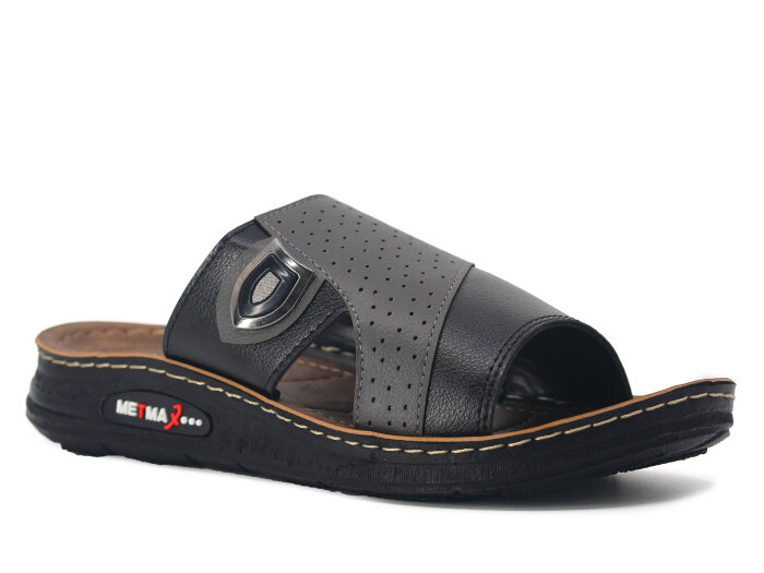 Metmax Merdane 258 Yiğit Monta Çapraz Tokalı Kutulu Günlük Terlik Siyah - Metmax