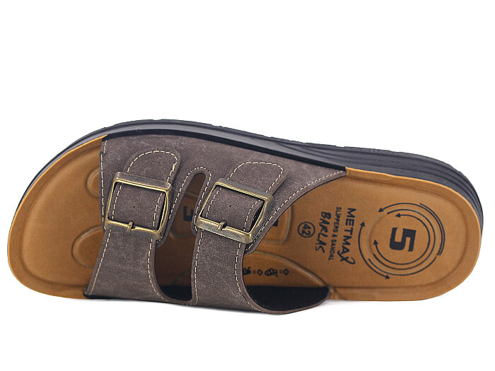 Metmax Merdane 401 Barlas Pedli Çift Toka Poşetli Günlük Terlik Kahve - 2