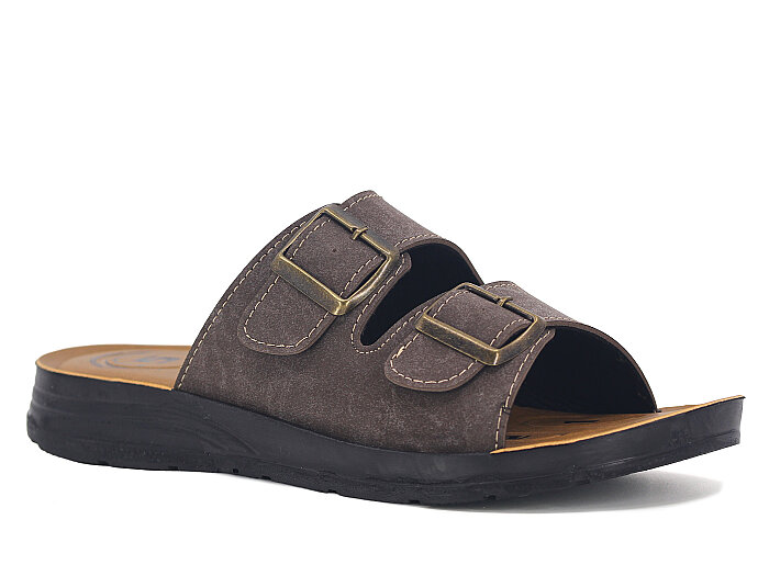 Metmax Merdane 401 Barlas Pedli Çift Toka Poşetli Günlük Terlik Kahve - Metmax