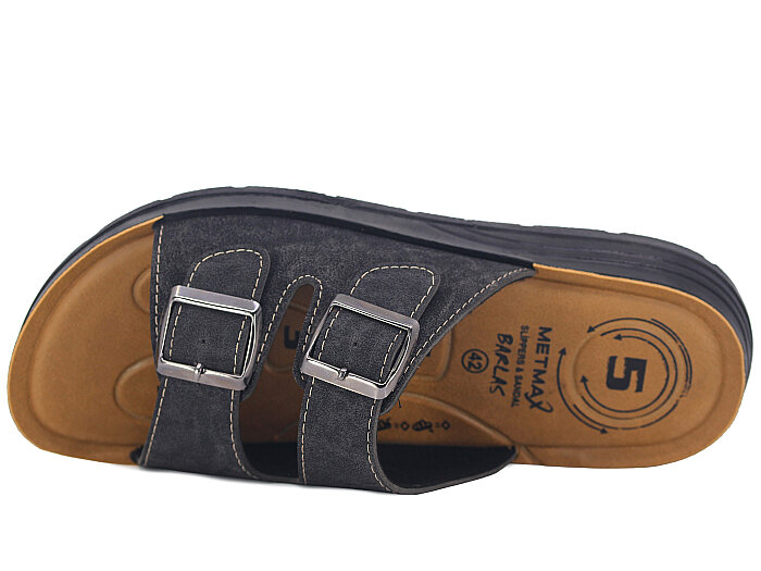 Metmax Merdane 401 Barlas Pedli Çift Toka Poşetli Günlük Terlik Siyah - 2