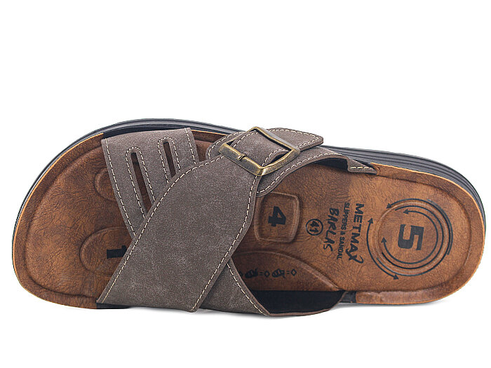 Metmax Merdane 406 Barlas Pedli Çapraz Poşetli Günlük Terlik Kahve - 2