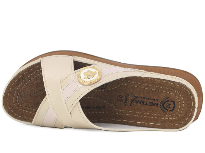 Metmax Zenne 1101 Elmas Çapraz Günlük Terlik Krem - Metmax (1)