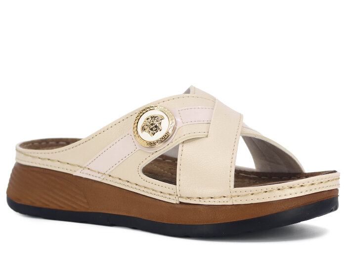 Metmax Zenne 1101 Elmas Çapraz Günlük Terlik Krem - Metmax