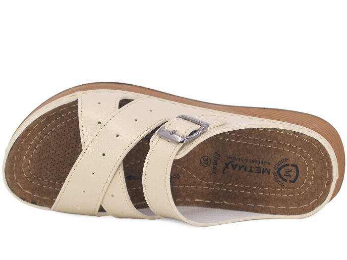 Metmax Zenne 1106 Elmas Çapraz Tokalı Monta Günlük Terlik Krem - Metmax (1)