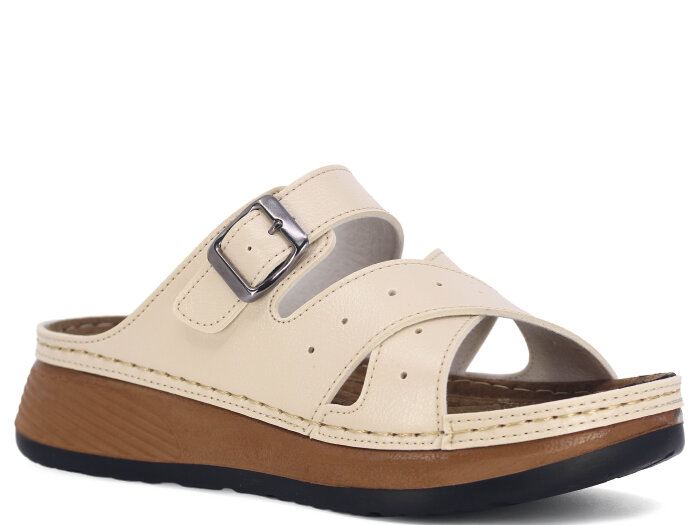 Metmax Zenne 1106 Elmas Çapraz Tokalı Monta Günlük Terlik Krem - Metmax