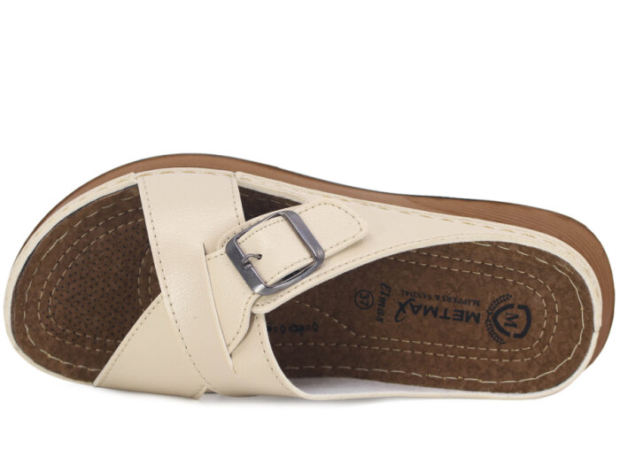 Metmax Zenne 1103 Elmas Çapraz Tek Toka Günlük Terlik Krem - 2