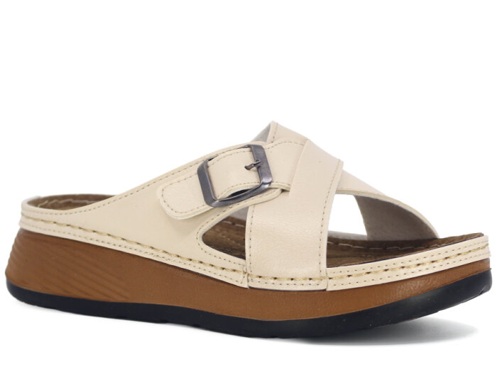 Metmax Zenne 1103 Elmas Çapraz Tek Toka Günlük Terlik Krem - 1