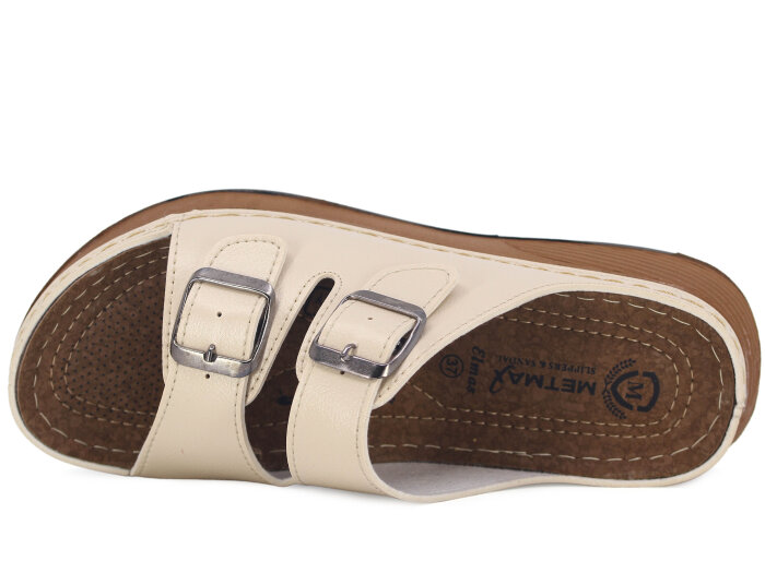 Metmax Zenne 1104 Elmas Çift Toka Günlük Terlik Krem - Metmax (1)