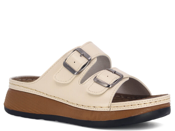 Metmax Zenne 1104 Elmas Çift Toka Günlük Terlik Krem - 1