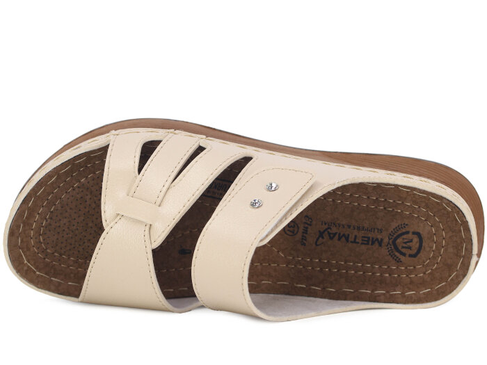 Metmax Zenne 1111 Elmas Cırtlı Taşlı Monta Günlük Terlik Krem - Metmax (1)