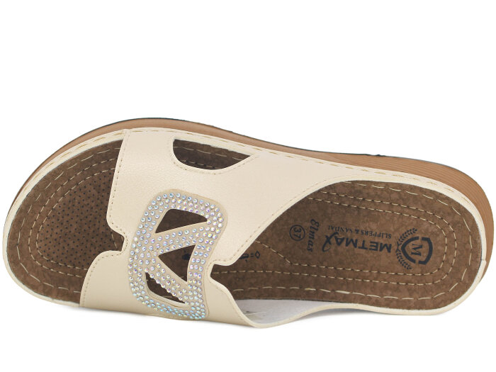 Metmax Zenne 1114 Elmas Monta Günlük Terlik Krem - 2