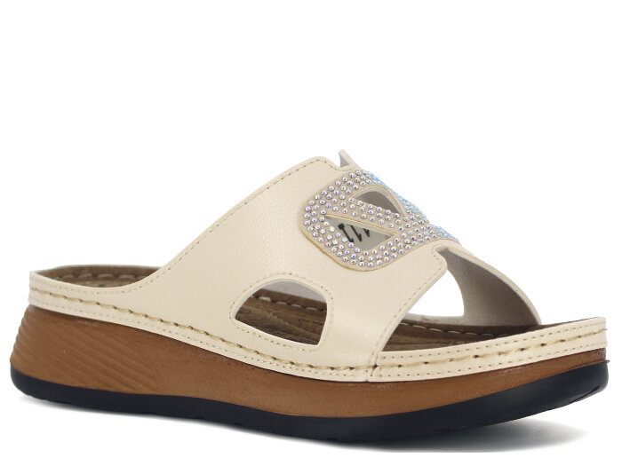 Metmax Zenne 1114 Elmas Monta Günlük Terlik Krem - Metmax