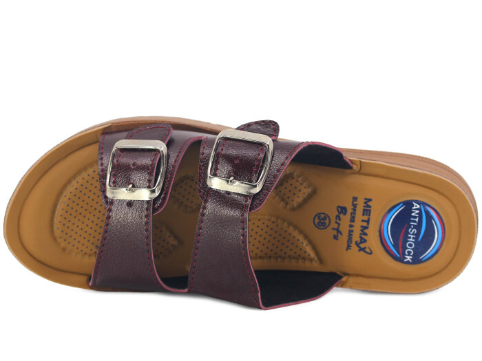 Metmax Zenne 1167 Berfu Çift Toka Pedli Günlük Terlik Bordo - Metmax (1)