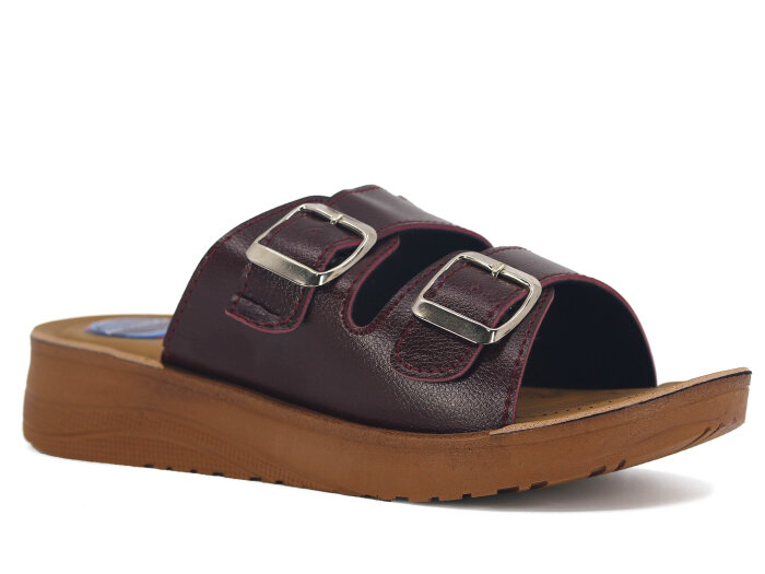 Metmax Zenne 1167 Berfu Çift Toka Pedli Günlük Terlik Bordo - Metmax