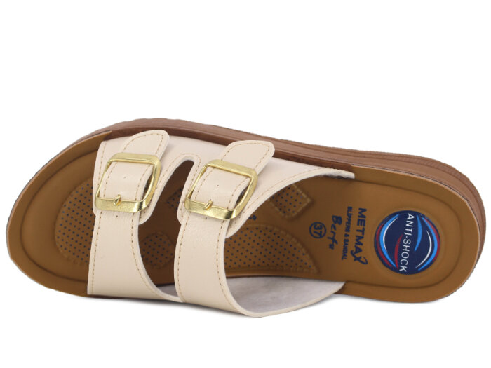 Metmax Zenne 1167 Berfu Çift Toka Pedli Günlük Terlik Krem - 2