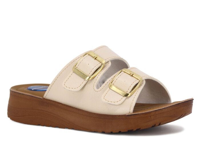 Metmax Zenne 1167 Berfu Çift Toka Pedli Günlük Terlik Krem - 1