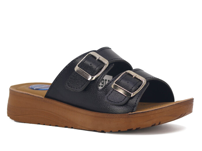 Metmax Zenne 1167 Berfu Çift Toka Pedli Günlük Terlik Siyah - Metmax