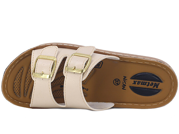 Metmax Zenne 1506 Nisan Çift Toka Günlük Terlik Krem - Metmax (1)