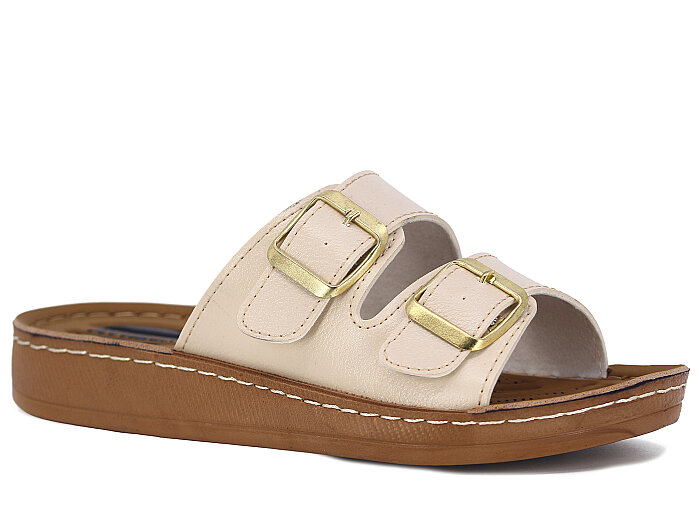 Metmax Zenne 1506 Nisan Çift Toka Günlük Terlik Krem - Metmax