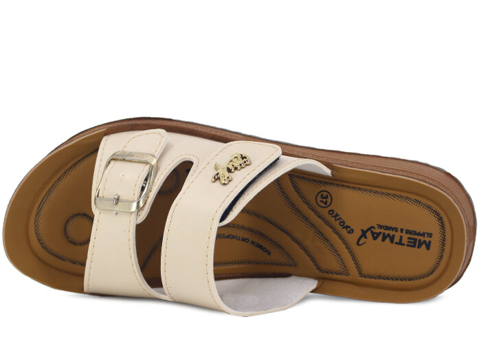 Metmax Zenne 1855 Oxfort Cırtlı Tokalı Günlük Terlik Krem - Metmax (1)