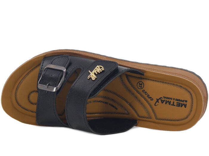 Metmax Zenne 1855 Oxfort Cırtlı Tokalı Günlük Terlik Siyah - 2