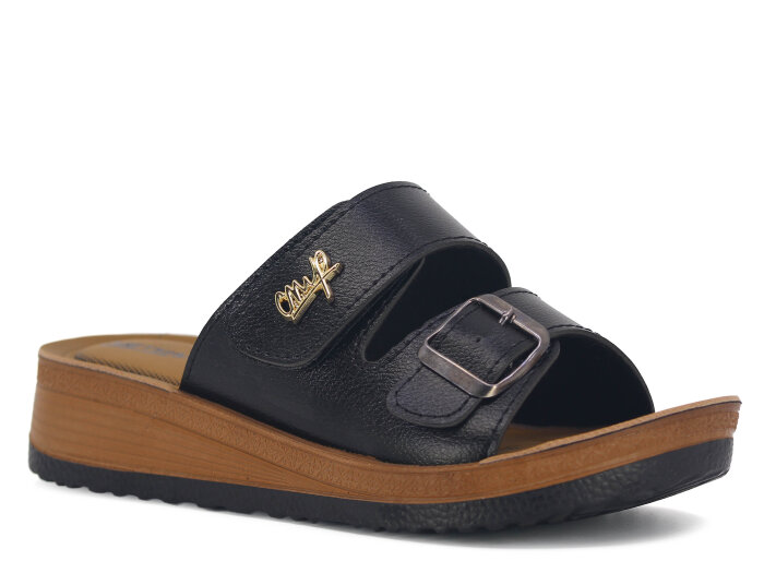 Metmax Zenne 1855 Oxfort Cırtlı Tokalı Günlük Terlik Siyah - Metmax