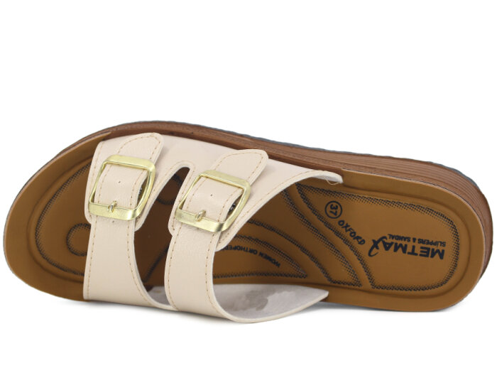 Metmax Zenne 1865 Oxfort Çift Toka Günlük Terlik Krem - 2
