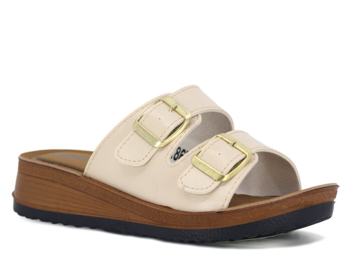 Metmax Zenne 1865 Oxfort Çift Toka Günlük Terlik Krem - 1