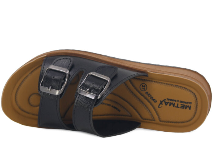 Metmax Zenne 1865 Oxfort Çift Toka Günlük Terlik Siyah - 2