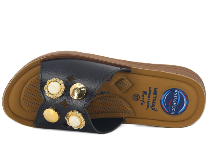 Metmax Zenne 1905 Taşlı Berfu Pedli Günlük Terlik Siyah - Metmax (1)