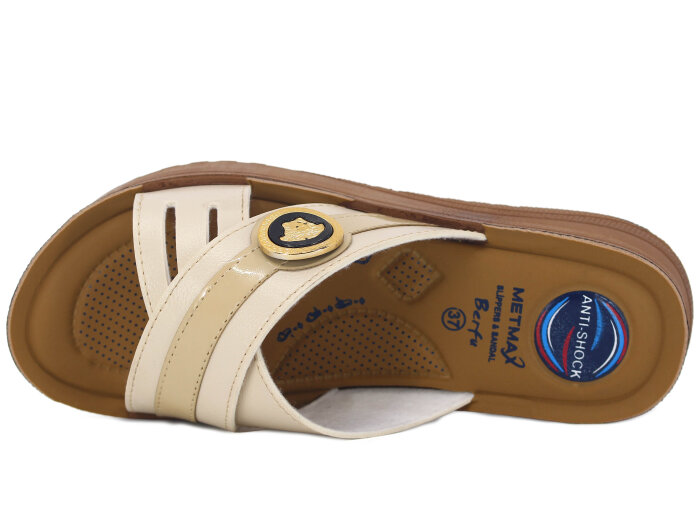 Metmax Zenne 1910 Berfu Çapraz Tek Toka Pedli Günlük Terlik Krem - Metmax (1)