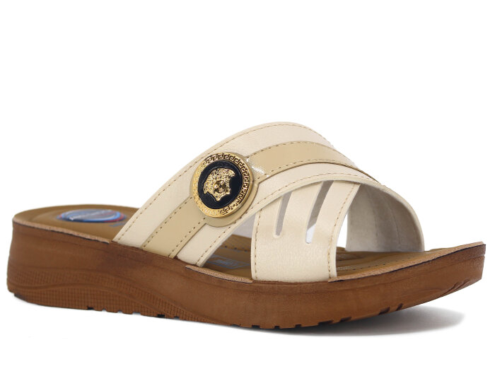 Metmax Zenne 1910 Berfu Çapraz Tek Toka Pedli Günlük Terlik Krem - Metmax