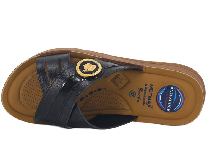 Metmax Zenne 1910 Berfu Çapraz Tek Toka Pedli Günlük Terlik Siyah - Metmax (1)