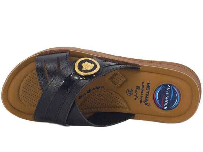 Metmax Zenne 1910 Berfu Çapraz Tek Toka Pedli Günlük Terlik Siyah - 2