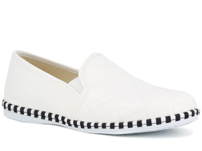 Mısra Zenne Nakışlı Şerit Taban Babet Ayakkabı Beyaz - 1