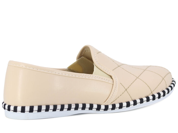 Mısra Zenne Nakışlı Şerit Taban Babet Ayakkabı Krem - 3